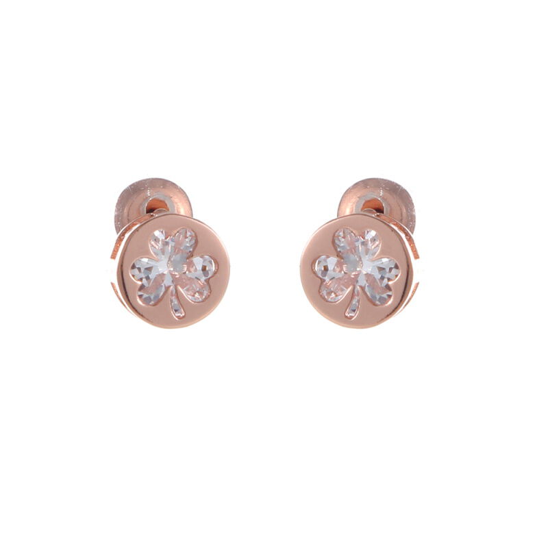 Grá Collection Rose Plated Cubic Zirconia Clover Design In Circle Earrings